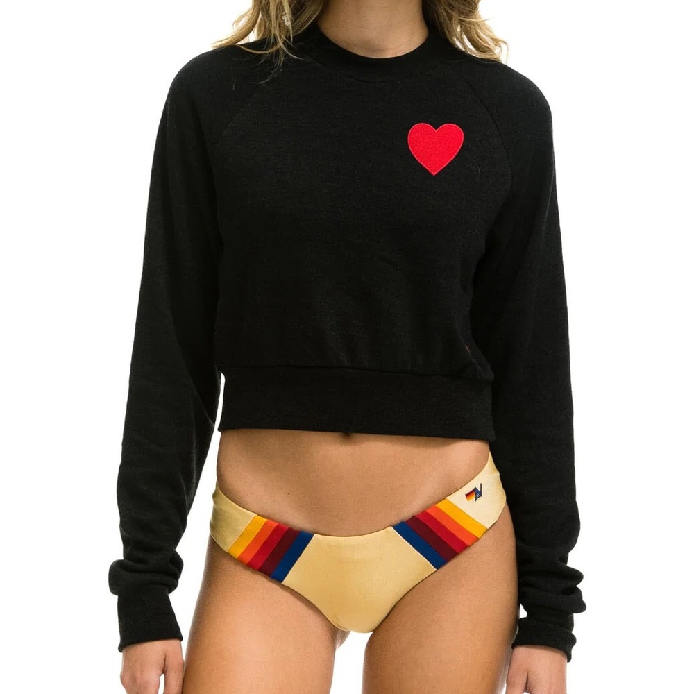 Aviator Nation Cropped Charcoal Sweatshirt with Red Heart